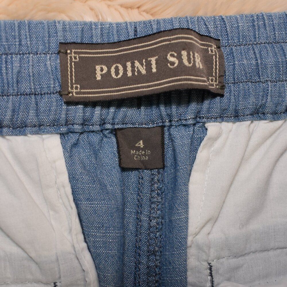 Point Sur Seaside Cotton Pants Sz 4 Blue High Waist Cropped Stretch Waist Comfy - Picture 6 of 14